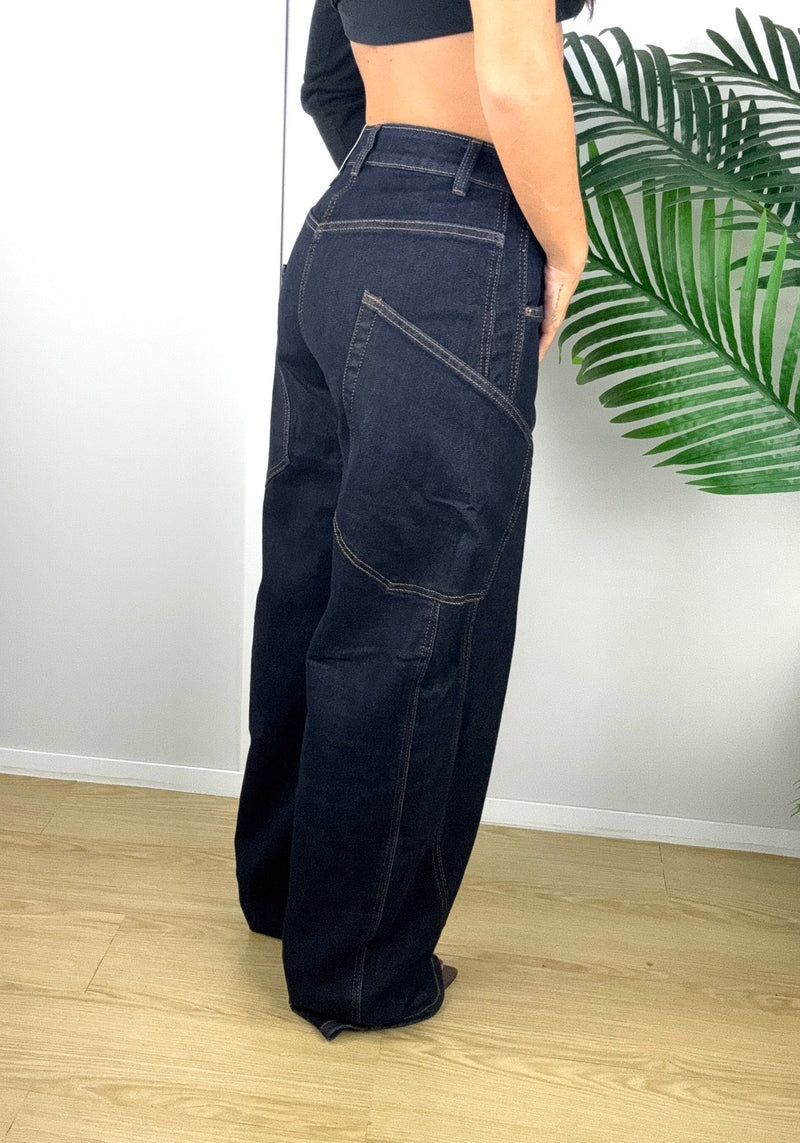 Jeans balloon con tasconi lavaggio scuro