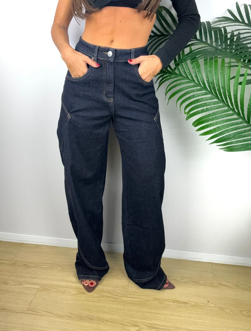 Jeans balloon con tasconi lavaggio scuro