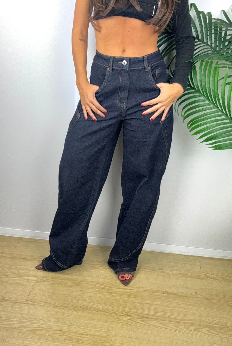 Jeans balloon con tasconi lavaggio scuro