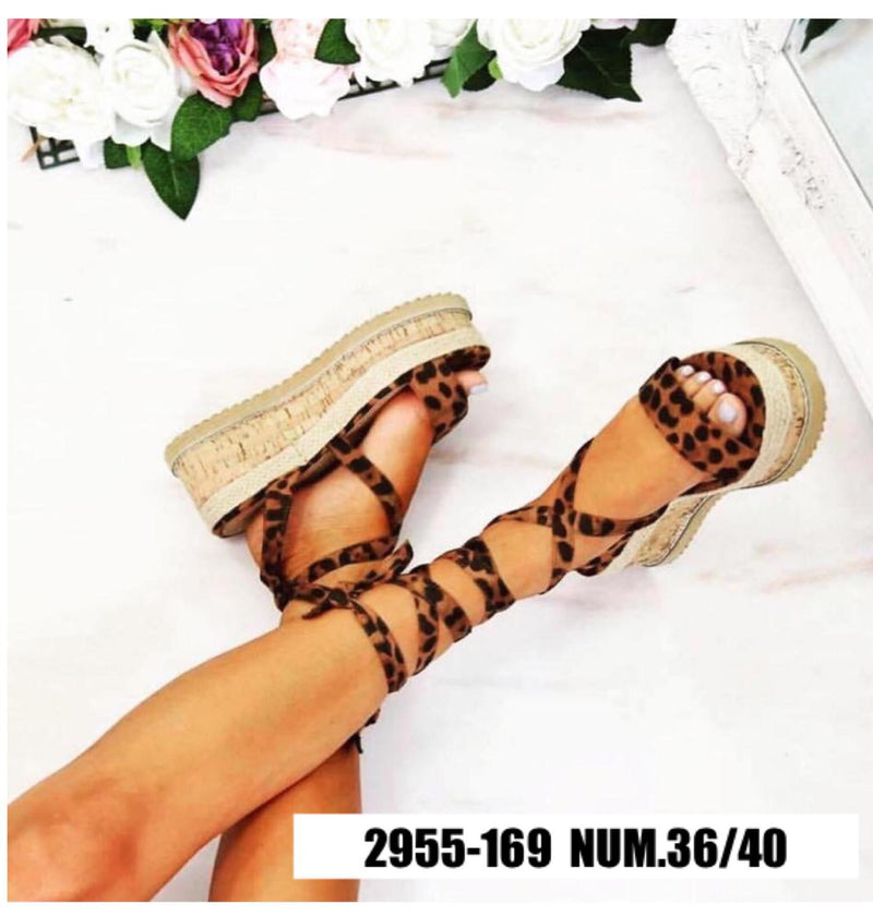 SANDALI ALLA SCHIAVA LEOPARDATI CON ZEPPA IN SUGHERO S57U – DEJAMY